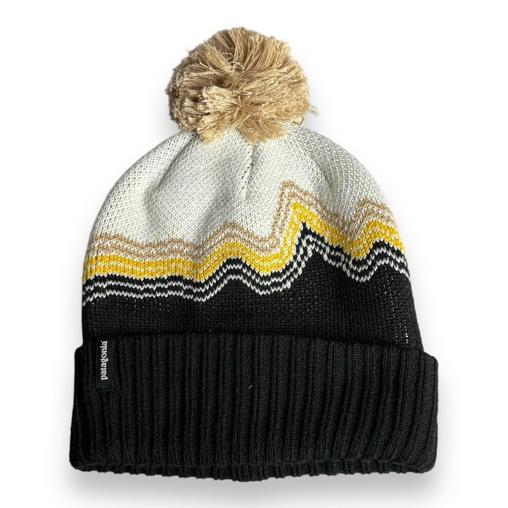 Patagonia Youth Powder Town Beanie Ridge Rise Ink Black Pom‎ Pom Hat OSFM New!